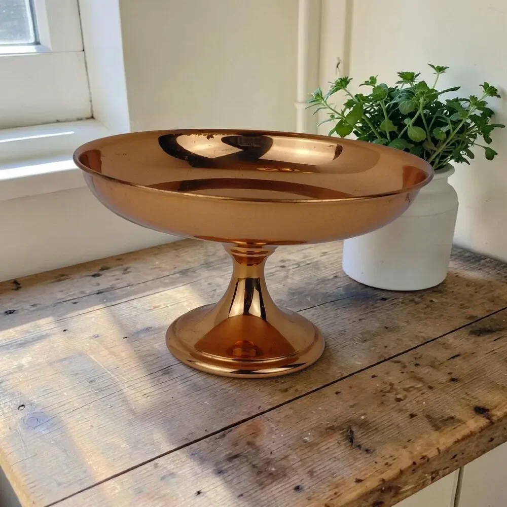Vintage Coppercraft Guild Pedestal Copper Footed Bowl Candy Dish Round 7